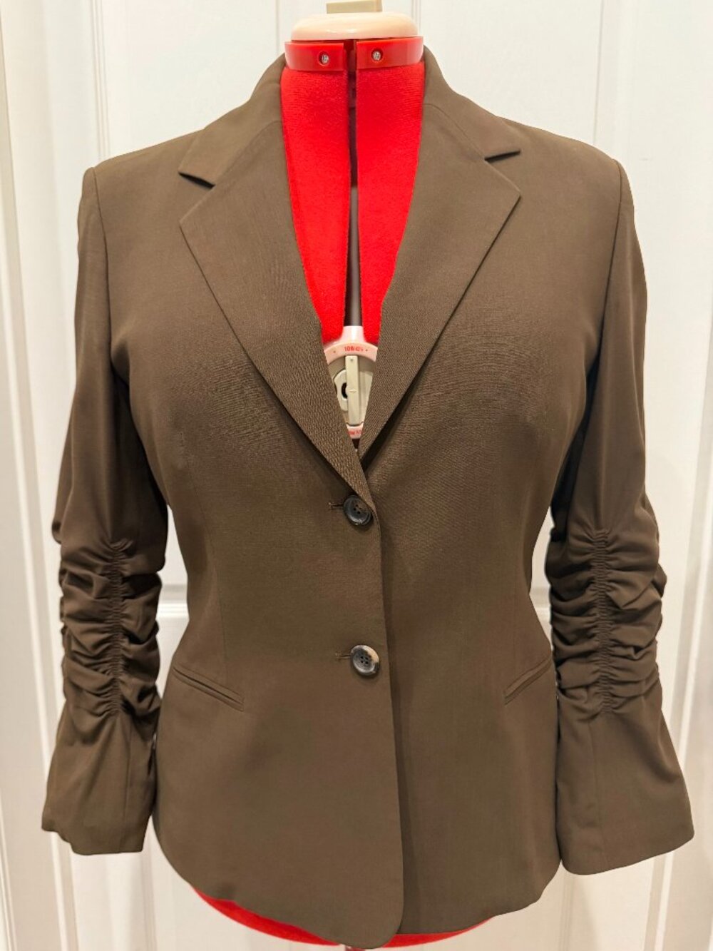 Celine Brown Wool Ruched Sleeve Blazer Jacket Size 42